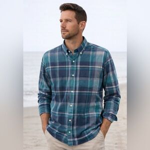 Old Navy Men's Teal and Navy Plaid Shirt